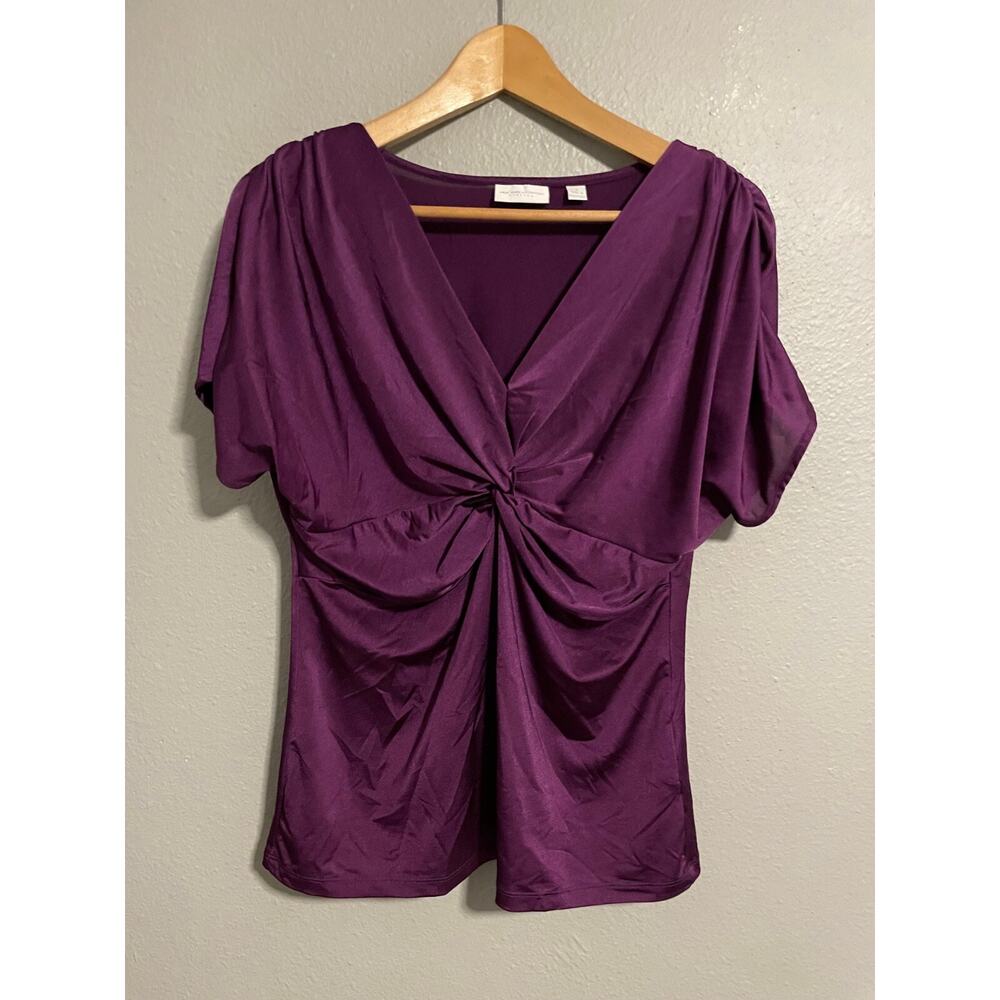 New York & Company Deep Purple Twist-Front V-Neck Blouse